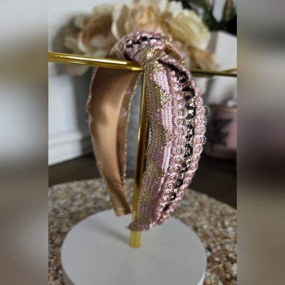 🩷 Accessories - Chic Pink and Gold Embellished Headband